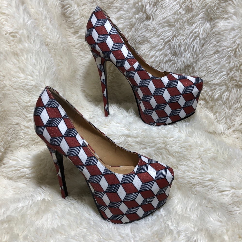 Platform Stiletto Heels Geometric Patterned 6” High Pump